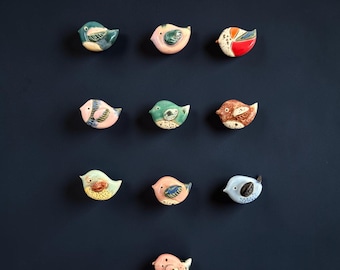 Handgefertigter Keramik Vogel Magnet, Keramik Sammlerstück