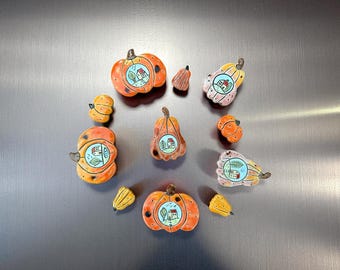 Handmade Ceramic Mini House Magnet: Fall Decor, Pumpkin City Collection
