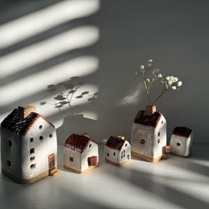 Tea light ceramic houses Tea light houses Tea light house ornaments Mantel decor Mini ceramic houses home decor Housewarming gift