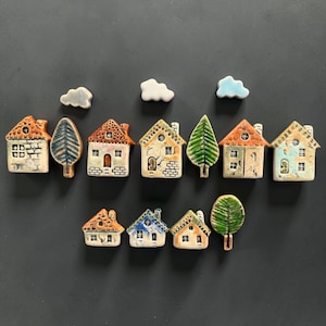 Handmade Ceramic House Magnets: Pottery Fridge Decor