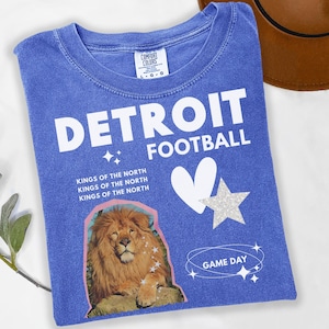 Kings of the North Detroit Football T-Shirt for women, Charm Style Lions Football Fan Shirt, Oversized Shirt, Trendy Detroit Game Day Tee