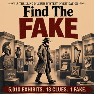 Encuentra el misterio del museo falso, juego de lógica de eliminación de crímenes reales, libro de actividades de rompecabezas imprimible en PDF, juegos de fiesta, para adultos amantes de los rompecabezas.