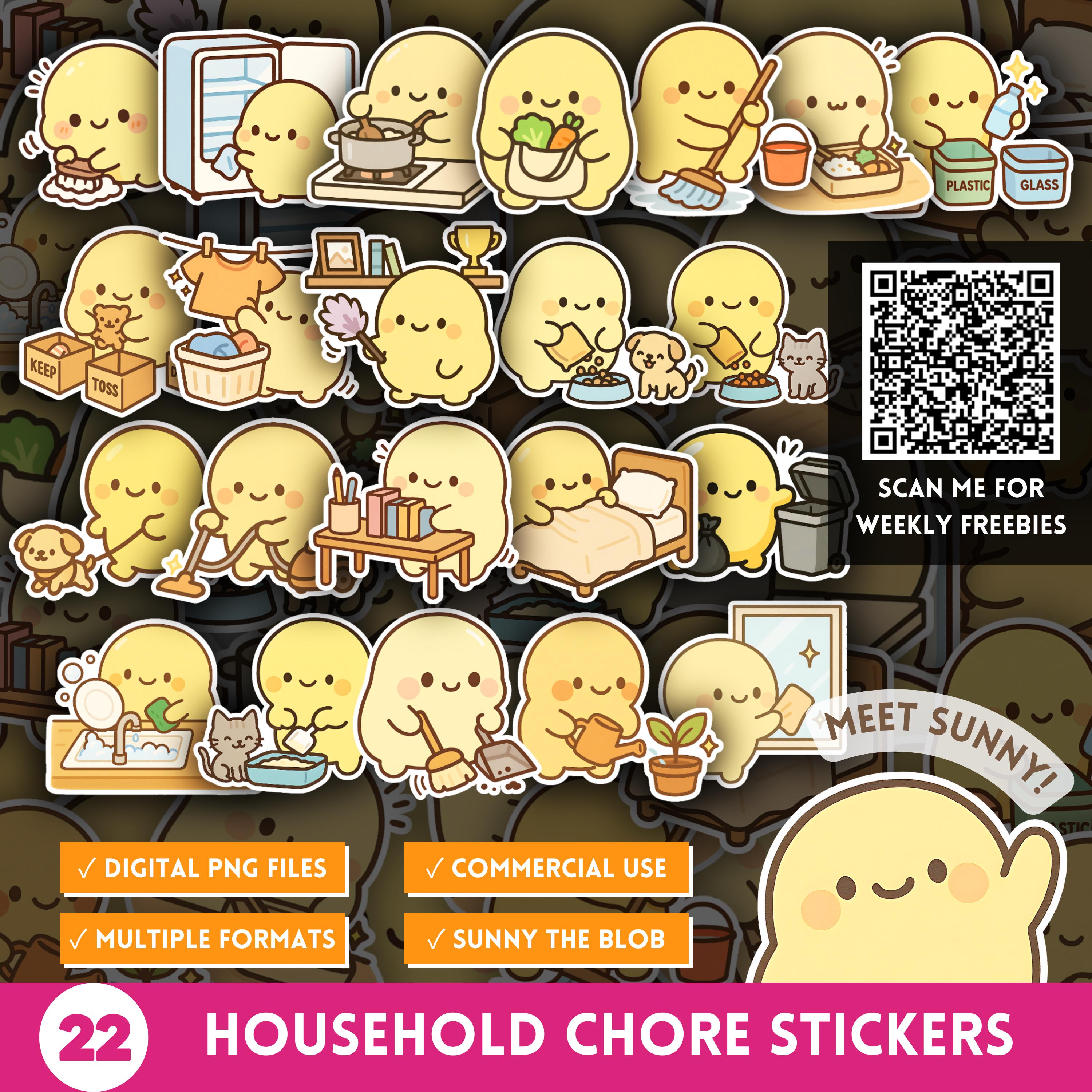 Kawaii Routine Sunny Household Chore Stickers, Daily Tidy up Routine PNG, Cute Home ...