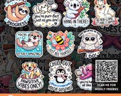 Kawaii Animal Daily Affirmation PNG Bundle, Self Care Pun Sticker, Happy Animal Quote Clipart, Motivational Sticker Sheets, Mug, POD Designs