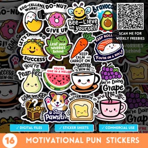 Funny Motivational Pun Sticker, Quirky Daily Affirmation PNG, Cute Quote Sticker Sheets, Kawaii Mental Health, Mug or Tshirt POD Designs