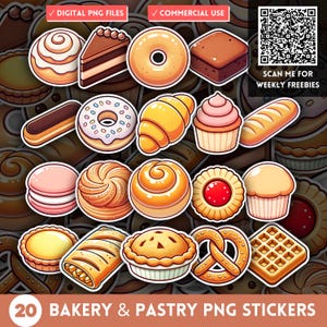 Bakery Food & Pastry Stickers, Cartoon Baking Food Clipart PNG, Aesthetic Journal Stickers for Kitchen Meal Plan Recipe, Food Illustrations