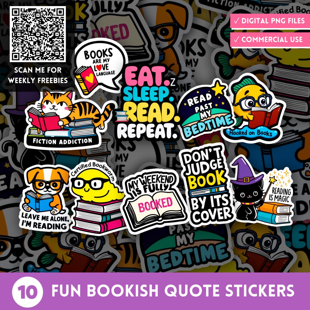 Fun Bookish Clipart PNG Stickers, Funny Book Quote Stickers, Bookworm ...