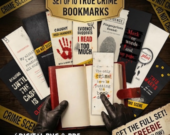True Crime Mystery Bookmark Bundle, Printable Horror Bookmark PNG, Book Lover Gift, Bookish & Book Club Gifts, PDF