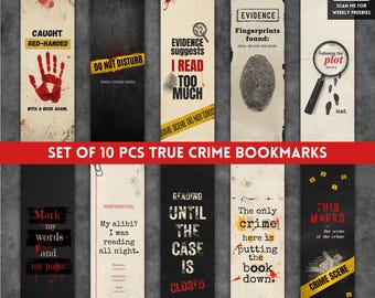 True Crime Murder Mystery Bookmark Designs, Thriller Book Lover Gift, Criminal Mystery Reading Book Club, Printable Bookmark PNG