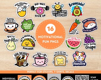 Motivational Pun Sticker PNG Bundle, Daily Affirmation Positivity Quotes, Cute Sticker Sheets, Kawaii Mental Health, Mug, Tshirt POD Designs