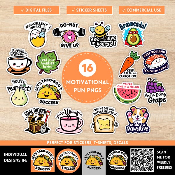 Motiverende woordspeling sticker png-bundel, dagelijkse bevestiging positiviteitcitaten, schattige stickervellen, kawaii geestelijke gezondheid, mok, tshirt POD-ontwerpen