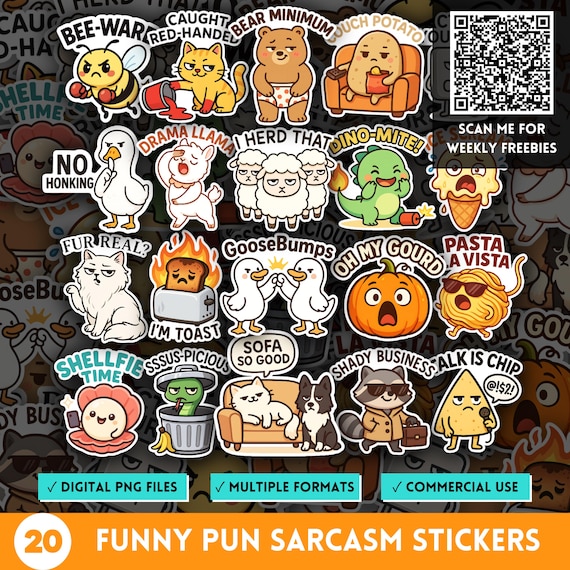 Pun Sarcasm Quote Stickers, Cartoon Adult Humor PNG, Kawaii Quirky Clipart, Sassy Sarcastic Car Decal, Funny Meme Quotes, POD Designs