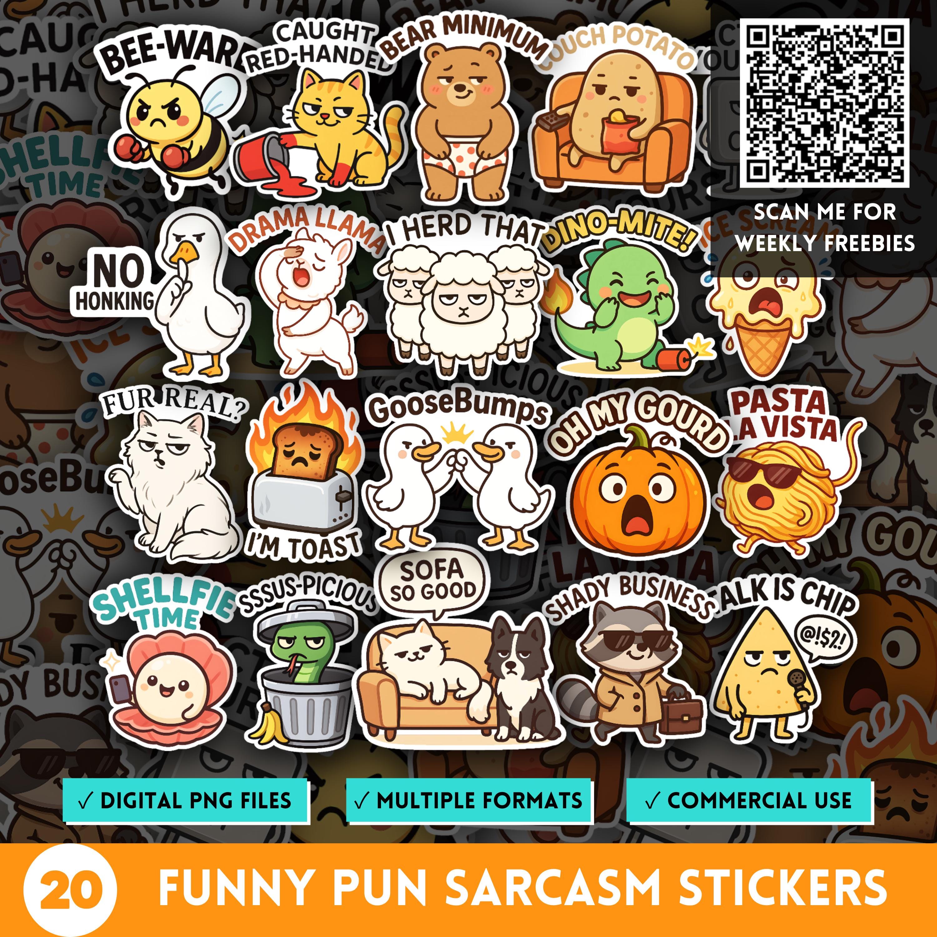 Funny Pun Sarcasm Quote Stickers, Cartoon Adult Humor PNG, Kawaii Quirky Clipart, Sassy Sarcastic Car Decal, Funny Meme Quotes, POD Designs
