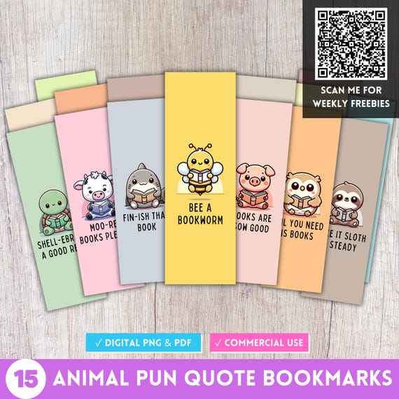 Animal Pun Funny Reading Quote Bookmark Bundle, Bookmark PNG & PDF,  Fun Bookmark Quote and Cute Sayings Print Designs, Bookish Gift Idea