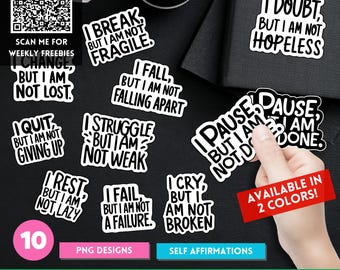 I Am Affirmations Daily Positive PNG Stickers, Fun Motivational Uplifting Quote Stickers, Cool Self Care Stickers for Notability, Goodnotes