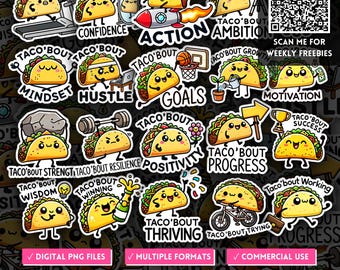 Kawaii Taco Food Pun Motivational PNG Stickers, Cute Growth & Self Improvement Sublimation PNG, Success Empowerment Quote Clipart, POD, Mug
