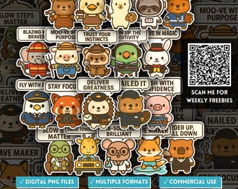 Cute Animal Career Pun PNG Stickers, Self Affirmation Quote Clipart, Work Life Motivation, Daily Inspiration, Professions Gifts, POD Designs
