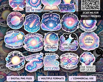 Growth Mind Galaxy And Star Sticker, Positive Inspiring And Encouraging Word, Motivation And Uplifting PNG, Mindful Gift, POD And Mug Design