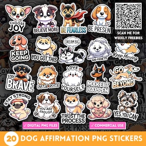 Cute Dog Self Affirmation PNG Stickers, Cartoon Dog Breeds Clipart, Animal Quote Clipart, Mental Health Motivational Sticker, POD Designs