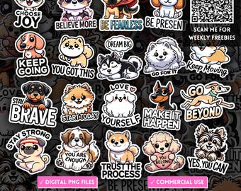 Cute Dog Self Affirmation PNG Stickers, Cartoon Dog Breeds Clipart, Animal Quote Clipart, Mental Health Motivational Sticker, POD Designs