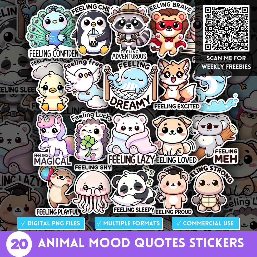 Kawaii Animal Mood Quotes PNG Stickers, Face Emotion Clipart, Cute ...
