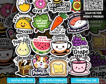 Funny Motivational Pun Sticker, Quirky Daily Affirmation PNG, Cute Quote Clipart Prints, Kawaii Mental Health PNG, Mug or Tshirt POD Designs