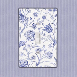 Blue Floral Flowers Light Switch Toggle, Rocker or Outlet Duplex Cover Wall Plate