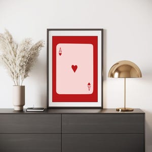 Stampa murale "Asso di Cuori", poster di carte da gioco rosse e rosa, decorazione murale stampabile con cuori innamorati