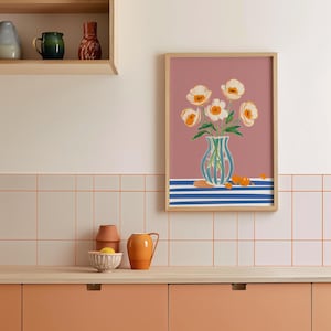 Poppies in Striped Vase Wall Print, Flower and Vase Wall Art, Modern Floral Printable Poster, Digital Art Download