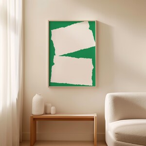Wit op groene print met vierkante vormen, felgroene abstracte muurkunst, afdrukbare poster voor woonkamer of keuken