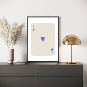Blue Ace of Hearts Print, Minimalist Playing Card Poster, Cute Love Heart Printable Wall Decor