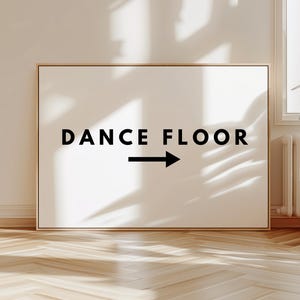 ダンスフロアのウォールアートポスター、ディスコデジタルアートプリント、大きなフォントで印刷可能な方向標識、即時ダウンロード
