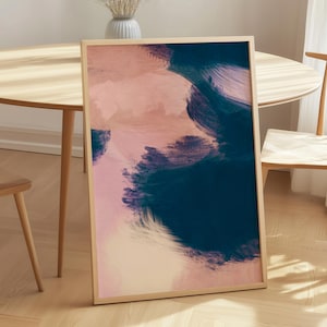 Moody Blue and Pink Abstract Art Print, Contemporary Brush Stroke Wall Art, Colourful Abstract Digital Wall Decor, Instant Download