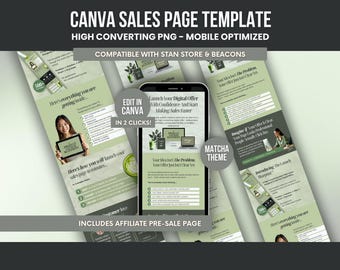 Beacons & Stan Store Sales Page Template Canva PLR Editable | Affiliate Landing Page Template | Digital Product Funnel Canva