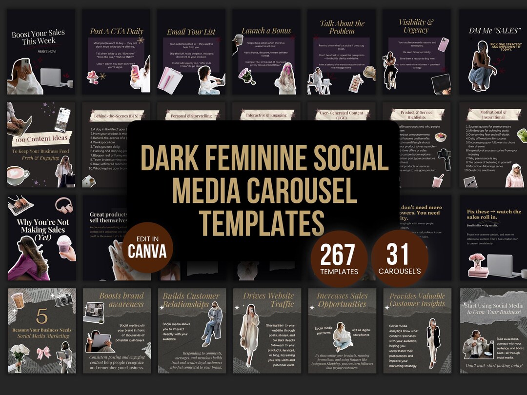 Dark Feminine Instagram Carousel Templates | Canva Social Media ...