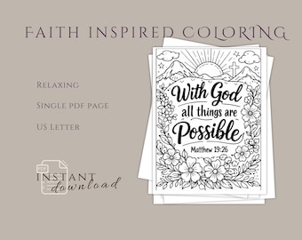 Pagina da colorare cristiana / Versetti della Bibbia, basati sulla fede (download digitale)