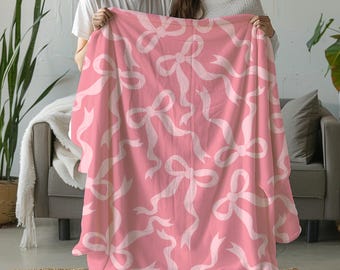 Pink Bows Velveteen Blanket – Girly Coquette Throw