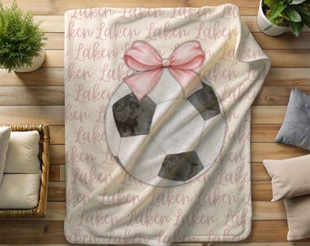 Personalized Sports Blanket: Velveteen Blanket Gift with Coquette Bow