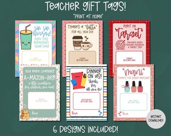 Teacher Appreciation Gift Card Holders Printable | Coffee, Target, Amazon, Restaurant, Nail, Drink Tags | Instant Download Teacher Gift