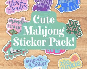 Cute Mahjong Sticker Pack | Girly Mahjong Stickers | Mahjong Gift for Women | Water Bottle Laptop Stickers | Mahjong Accessories