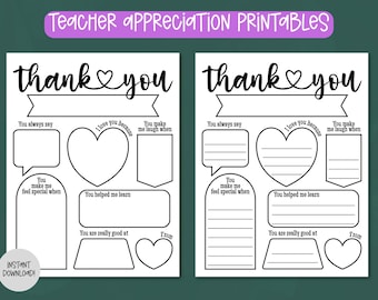 Teacher Appreciation Printable, Thank You Teacher Coloring Page, Fill In Worksheet for Kids, End of Year Teacher Gift, Instant Download