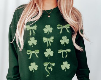 St. Patrick's Day Sweatshirt for Women, Teen Girls and Kids, Shamrock Crewneck, Clover Women's Shirt, Coquette Design, Festive St. Patricks