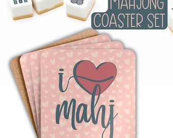 Mahjong Coaster Set | Mahjong Gift for Women | Cute Mahjong Coasters | Mahjong Party Decor | Game Night Hostess Gift | Mahjong Accessories
