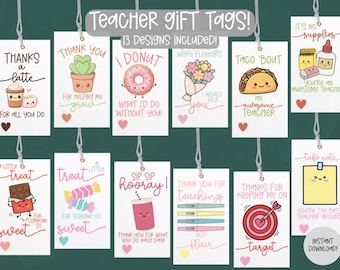 Teacher Appreciation Gift Tags Printable, Thank You Teacher Tags, End of Year Teacher Gift, Treat Tags PDF, Staff Appreciation