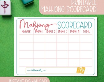 Mahjong Score Card Printable, Mahjong Score Sheet PDF, American Mahjong Scorecard, Game Night Printable, 2 Per Page, Instant Download