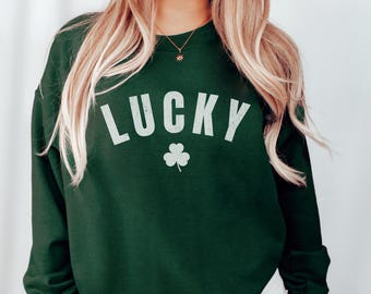 Lucky Sweatshirt, St. Patricks Day Crewneck, Women's Saint Patricks Day Sweatshirt, Simple Design, Shamrock Sweatshirt, Green Crewneck