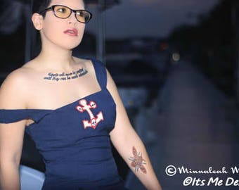 anchor skull sailor dress size 7 goth fashion navy up-cycled fashion Its Me Designs tattoo stage wear resort wear nautical rocker hipster