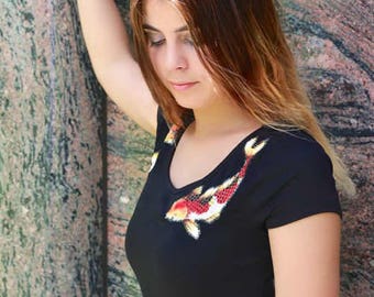 Vestido camiseta pez koi talla pequeña Its Me Designs ropa de resort vacaciones moda reciclada tatuaje ropa de playa vestido de día hipster