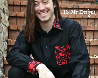 blood splatter shirt Dracula Xlarge button down black cosplay stage wear goth fashion Its Me Designs up-cycled fashion Halloween fashion