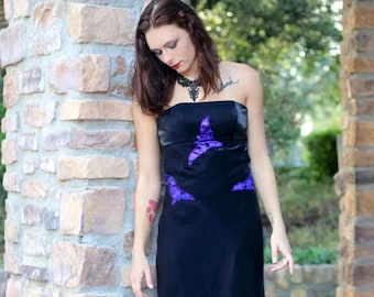 purple tyedye bat gown laced low back goth fashion vampire goth fashion Its Me Designs stage wear Halloween fashion size 1 up-cycled fashion